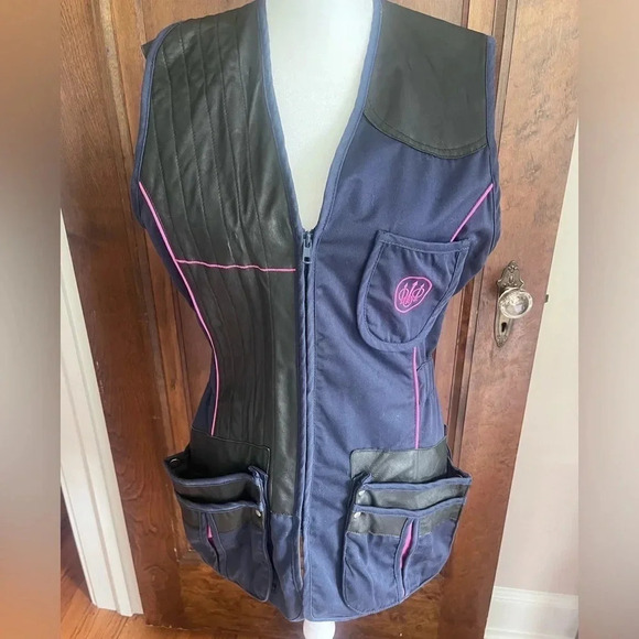 Beretta Leather and Mesh Navy Blue and Pink Shooting Vest Women Size IT 42 US 6 - Picture 1 of 13